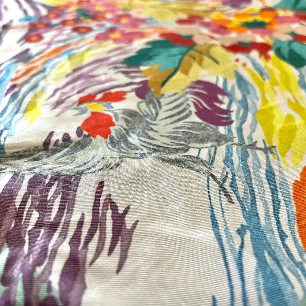 Mantero 1902 Colorful Floral Phoenix Bird Silk Twill Neckerchief Square Scarf